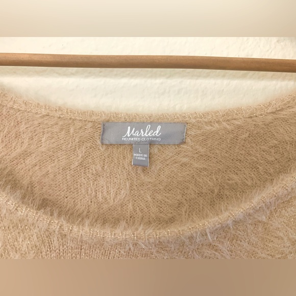 Marled Sparkle Nude/Pink Fluffy Sweater with Puff Sleeves in Large - Picture 4 of 5